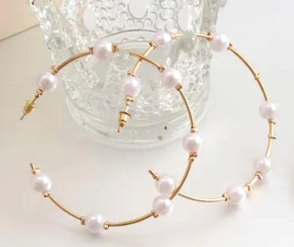 Pearl and Gold Hoop Earrings